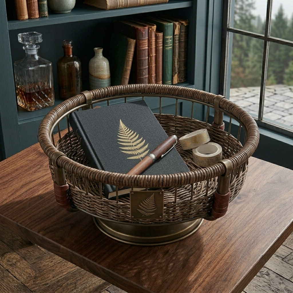 The Fern Crest: Pedestal Woven Desk Bowl